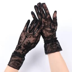 Punk Gothic Lolita Halloween Cosplay Rose Cross Black Lace Thin Gloves Halloween Women Sexy Transparent Elasticity Mesh Mittens