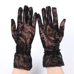 Punk Gothic Lolita Halloween Cosplay Rose Cross Black Lace Thin Gloves Halloween Women Sexy Transparent Elasticity Mesh Mittens