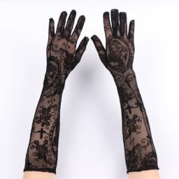 Punk Gothic Lolita Halloween Cosplay Rose Cross Black Lace Thin Gloves Halloween Women Sexy Transparent Elasticity Mesh Mittens