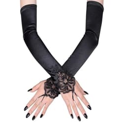 Vintage Embroidery Fingerless Lace Sequins Gloves Bride Mittens Party Accessories Opera Black Women Satin Sexy Long Gloves