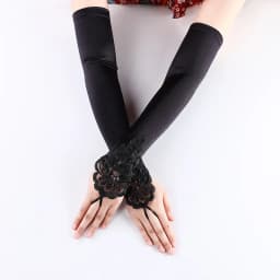 Vintage Embroidery Fingerless Lace Sequins Gloves Bride Mittens Party Accessories Opera Black Women Satin Sexy Long Gloves