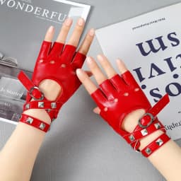 Unisex Fingerless Driving PU Leather Gloves Motor Cool Rivet Sexy Disco Dancing Rock and Roll Black Red White Punk Gloves