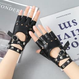 Unisex Fingerless Driving PU Leather Gloves Motor Cool Rivet Sexy Disco Dancing Rock and Roll Black Red White Punk Gloves