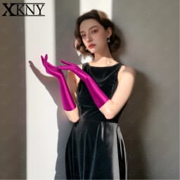 XClocKNYoung Satin Glossy Gloves Connected Finger Gloves Sexy High Elasticity Gloves Satin Shiny Role-Playing Dress Gloves