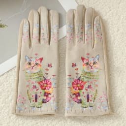 Cute Lovely Sweety Cartoon Cat Painting 3D Printing Suede Gloves Women Winter Keep Warm Touch Screen Add Velvet Prevent Cold