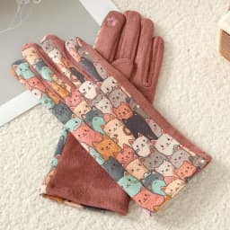 Cute Lovely Sweety Cartoon Cat Painting 3D Printing Suede Gloves Women Winter Keep Warm Touch Screen Add Velvet Prevent Cold