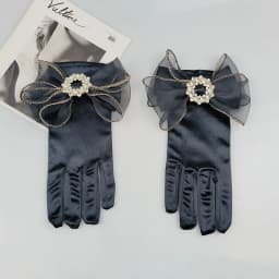 Original Celebrity Camellia Vintage Black Short Satin Hepburn Gloves Stage Banquet Bridal Accessories Modeling Photographic