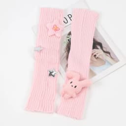 Winter Kawaii Arm Sleeves for Women Thicken Warm Knitted Arm Warmers  Long Sleeve Half-finger Glove Gothic Fingerless Mitten