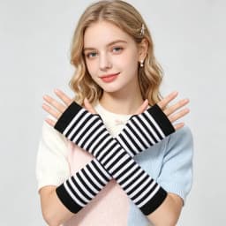 Y2K Girls Cute Fashion Long Elastic Striped Knitted Arm Sleeve Fingerless Gloves Women Cosplay Warmer Wristband Elbow Protection
