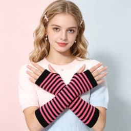 Y2K Girls Cute Fashion Long Elastic Striped Knitted Arm Sleeve Fingerless Gloves Women Cosplay Warmer Wristband Elbow Protection