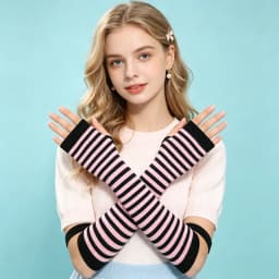 Y2K Girls Cute Fashion Long Elastic Striped Knitted Arm Sleeve Fingerless Gloves Women Cosplay Warmer Wristband Elbow Protection