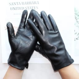 Men's Winter Leather Sheepskin Gloves Velvet Lined Warmth Cold Protection for Outdoor Motorcycle Driving
