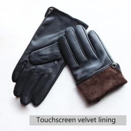 Men's Winter Leather Sheepskin Gloves Velvet Lined Warmth Cold Protection for Outdoor Motorcycle Driving