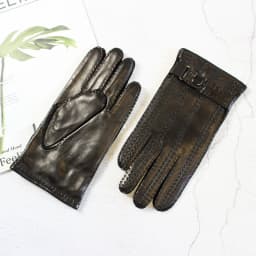 Men's Winter Leather Sheepskin Gloves Velvet Lined Warmth Cold Protection for Outdoor Motorcycle Driving