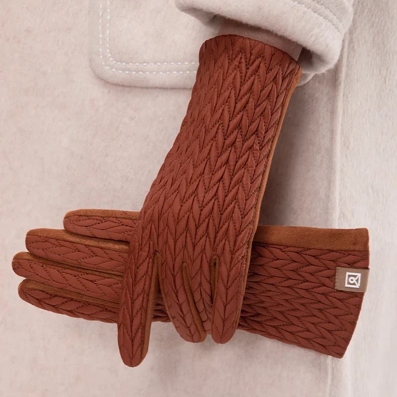 Women Winter Keep Warm Touch Screen Down Suede Fabric Gloves Cycling Drive Fashion Elegant Temperament Windproof Diamond Grid