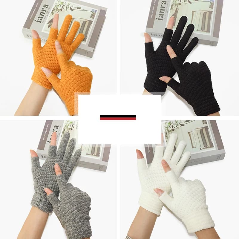 Two-Finger Gloves for Men and Women, Winter Touchscreen-Compatible, Warm, Fleece-Lined, Thick Knitted Wool, Half-Finger Gloves for Writing and Using Mobile Phones, for Students