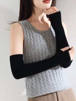 Women 100% Cashmere Long Mittens 43cm Fine Knitted Fingerless Gloves Mitt Y2k Thermal Gloves Semi Finger Oversleeves Arm Warmers