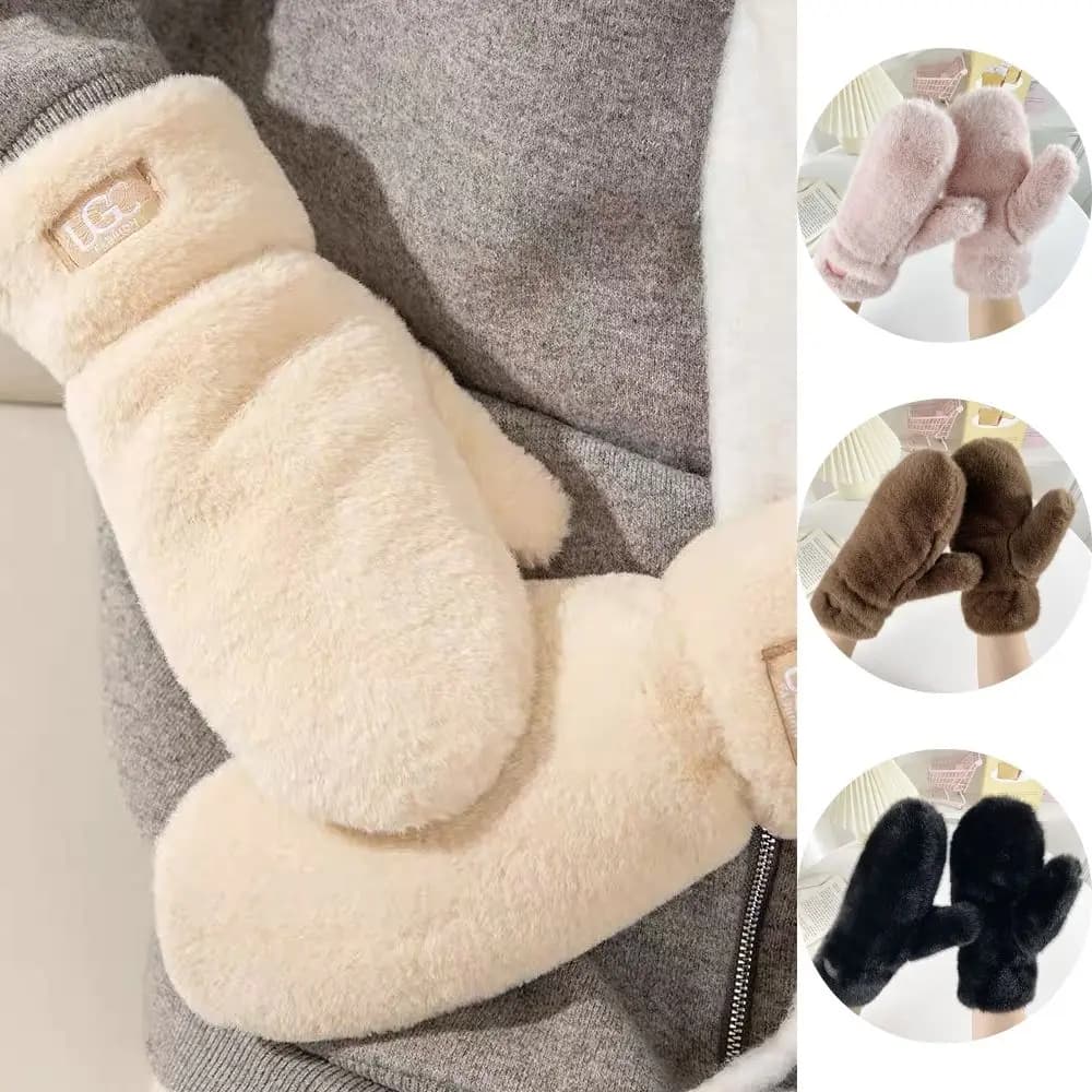 Imitation Rabbit Fur Gloves Women Winter Gloves Windproof Plush Thick Keep Warm Plush Faux Fur Gloves Soft Full Fingers Mittens