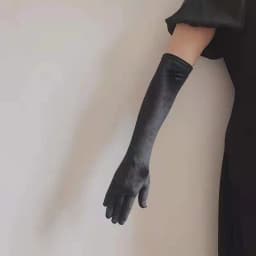 Women Golden Velvet Long Section Autumn Winter Warm Black Evening Dress Etiquette Gloves Retro Style Banquet Accessories Cosplay