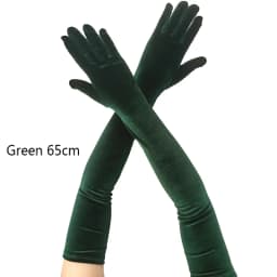 Women Golden Velvet Long Section Autumn Winter Warm Black Evening Dress Etiquette Gloves Retro Style Banquet Accessories Cosplay