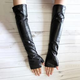 Long Fingerless Leather Gloves Fashion Women Half Finger Sheepskin Gloves Fall Winter Warm Velvet Lining Warm Arm Sleeves