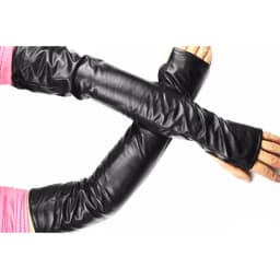 Long Fingerless Leather Gloves Fashion Women Half Finger Sheepskin Gloves Fall Winter Warm Velvet Lining Warm Arm Sleeves