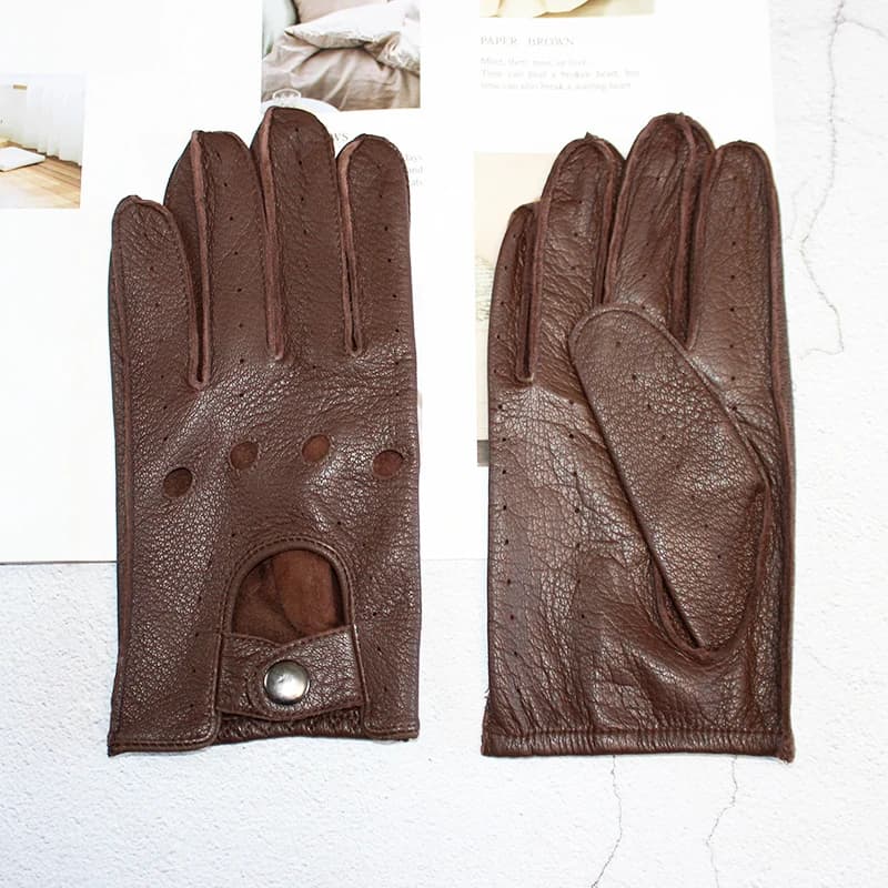 Men's Leather Deerskin Driver Gloves Single-Layer Thin Summer Autumn Outdoor Riding Full-Finger Motorcycle Gloves