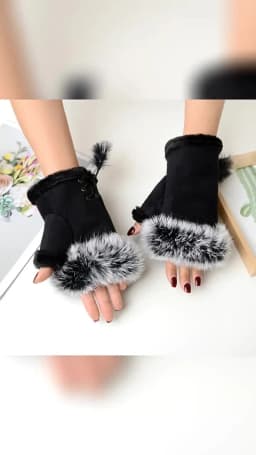 1 Pair Women Winter Warm Gloves Sexy Faux Rabbit Fur Hand Wrist Warmer Fingerless Gloves Suede Women Mittens Warm Wrist Gloves