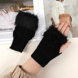 1 Pair Women Winter Warm Gloves Sexy Faux Rabbit Fur Hand Wrist Warmer Fingerless Gloves Suede Women Mittens Warm Wrist Gloves