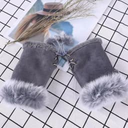 1 Pair Women Winter Warm Gloves Sexy Faux Rabbit Fur Hand Wrist Warmer Fingerless Gloves Suede Women Mittens Warm Wrist Gloves