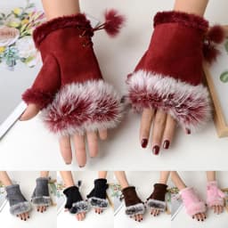 1 Pair Women Winter Warm Gloves Sexy Faux Rabbit Fur Hand Wrist Warmer Fingerless Gloves Suede Women Mittens Warm Wrist Gloves