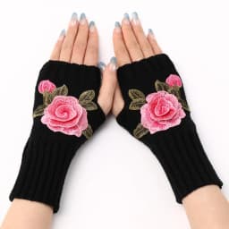 2025 New Autumn Winter Women's Short Fashion Embroidered Flower Gloves Knitted Wool Sleeves Warm Mittens Fingerless Gloves Women