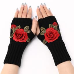 2025 New Autumn Winter Women's Short Fashion Embroidered Flower Gloves Knitted Wool Sleeves Warm Mittens Fingerless Gloves Women