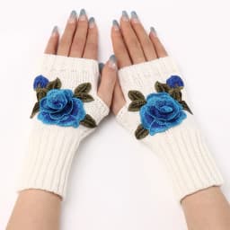 2025 New Autumn Winter Women's Short Fashion Embroidered Flower Gloves Knitted Wool Sleeves Warm Mittens Fingerless Gloves Women