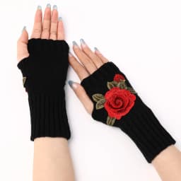 2025 New Autumn Winter Women's Short Fashion Embroidered Flower Gloves Knitted Wool Sleeves Warm Mittens Fingerless Gloves Women