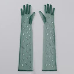 55CM Sexy Lace Thin Hollow Transparent Long Pearl Decoration Gloves Soft Breathable Solid Net Yarn Women Man Stage Performance