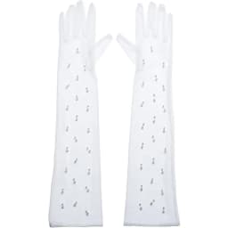 55CM Sexy Lace Thin Hollow Transparent Long Pearl Decoration Gloves Soft Breathable Solid Net Yarn Women Man Stage Performance
