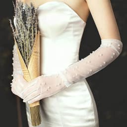 55CM Sexy Lace Thin Hollow Transparent Long Pearl Decoration Gloves Soft Breathable Solid Net Yarn Women Man Stage Performance