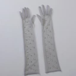 55CM Sexy Lace Thin Hollow Transparent Long Pearl Decoration Gloves Soft Breathable Solid Net Yarn Women Man Stage Performance
