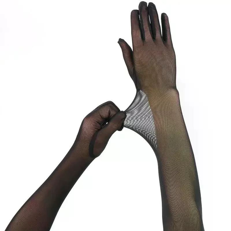 55CM Sexy Lace Thin Hollow Transparent Long Gloves Breathable Net Yarn Women Man Stage Performance Party Cosplay Elasticity