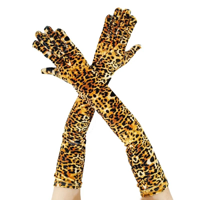 53cm Women Winter Keep Warm Gold Velvet Leopard Zebra Print Long Gloves Fashion Elegant Opera Stage Performance