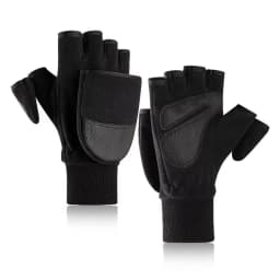Winter Flip Cover Black Fishing Gloves Half Finger Anti-Slip Breathable Camera Photography Sports Outdoor Warm Gloves