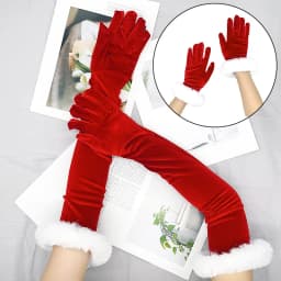 New Christmas Plush Party Etiquette Gloves for Autumn and Winter Thickened Warm Velvet Mouth Women's Long Gloves