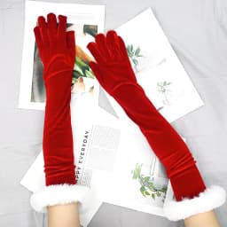 New Christmas Plush Party Etiquette Gloves for Autumn and Winter Thickened Warm Velvet Mouth Women's Long Gloves