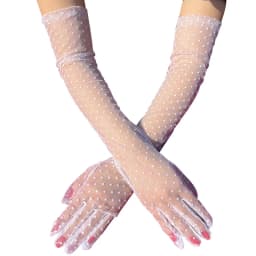 Fashion Sexy Women Black White Dot Lace Long Tulle Gloves Bride Wedding Stretchy Full Finger Transparent Thin Lady Mesh Gloves