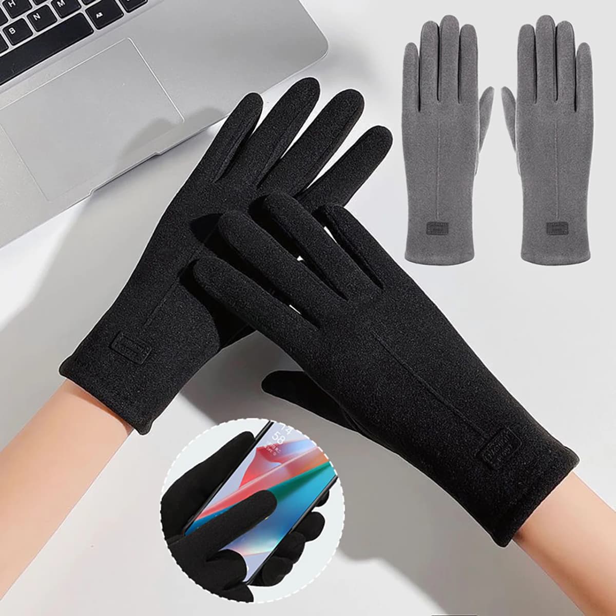 Solid Color Thin Cashmere Women Gloves Autumn Winter Touch Screen Mittens Ladies Keep Warm Windproof Cycling Driving Gloves