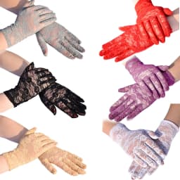 Women Vintage Sheer Short Lace Gloves Derby Tea Party Wrist Length Floral Gloves For Dinner Fancy Costume Accessories Gloves