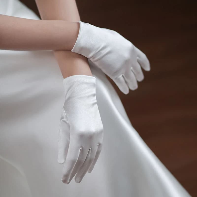 Elegant Satin Bridal Bridesmaid Wedding White Short Gloves Finger Wrist Women Pageant Perform Prom Drive Etiquette Accessories