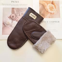 New Leather Women's Fur Gloves Winter Sheepskin Stitching Thick Warm Wool Lining Cold-Proof Mittens