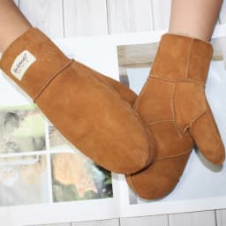 New Leather Women's Fur Gloves Winter Sheepskin Stitching Thick Warm Wool Lining Cold-Proof Mittens